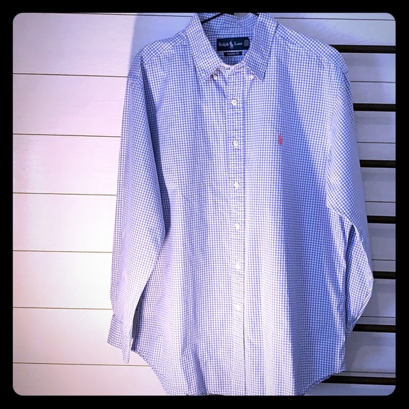 Ralph Lauren light blue gingham button down 16 1/2 - Picture 1 of 6